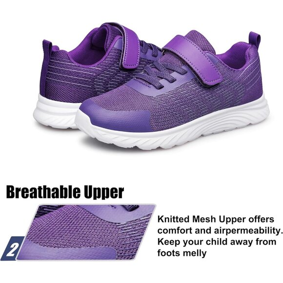 Kids Dark Purple Lightweight Breathable Athletic Running Tennis Fitness Sneakers - Picture 4 of 6